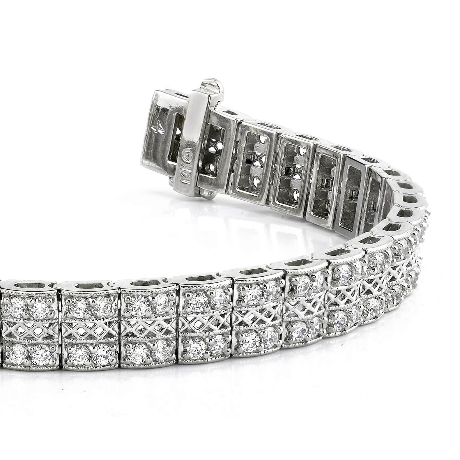 Round Cut Carpet Natural Earth Mined Diamond Tennis Bracelet 4 Carats 14K White Gold