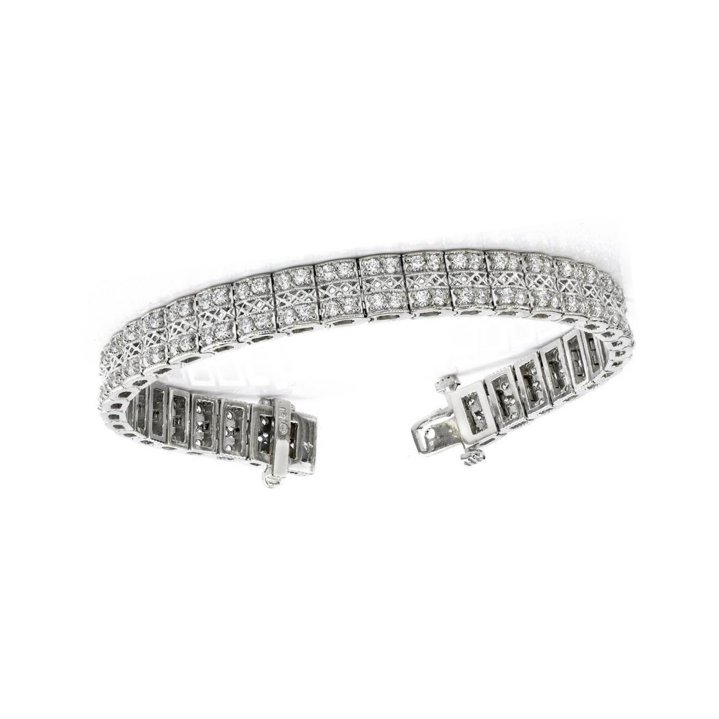 Round Cut Carpet Natural Earth Mined Diamond Tennis Bracelet 4 Carats 14K White Gold