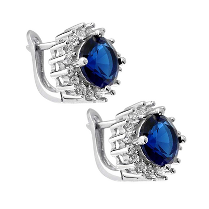 Round Cut Ceylon Sapphire And Natural Earth Mined Diamond Stud Gold Earring 4.40 Carats