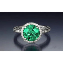 Round Cut Colombian Green Emerald With Natural Earth Mined Diamond Engagement Ring 8.5 Carats 14K Gold