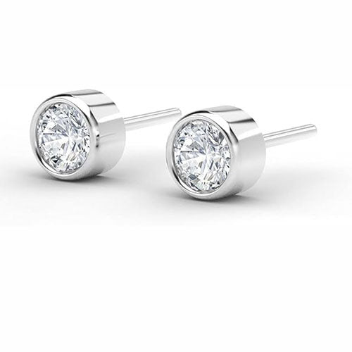 Round Cut GIA CERTIFIED Lab Grown Diamond Stud Earrings Bezel Set 2.50 Carat White Gold 14K