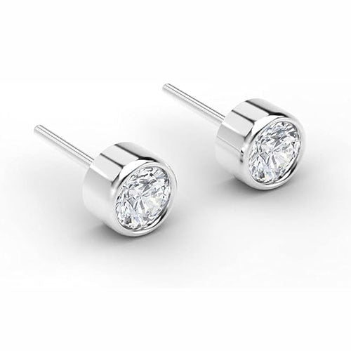 Round Cut GIA CERTIFIED Lab Grown Diamond Stud Earrings Bezel Set 2.50 Carat White Gold 14K