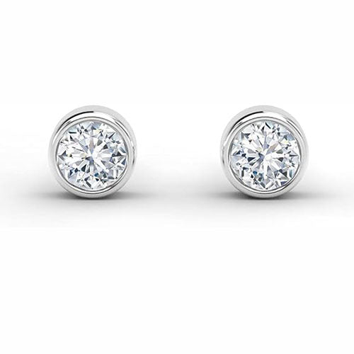 Round Cut GIA CERTIFIED Lab Grown Diamond Stud Earrings Bezel Set 2.50 Carat White Gold 14K