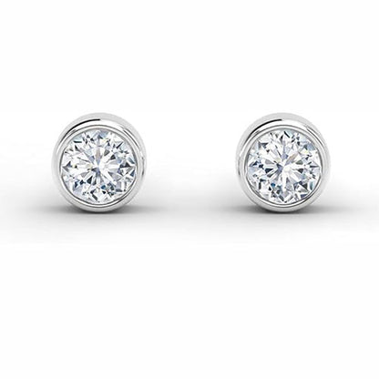Round Cut GIA CERTIFIED Lab Grown Diamond Stud Earrings Bezel Set 2.50 Carat White Gold 14K