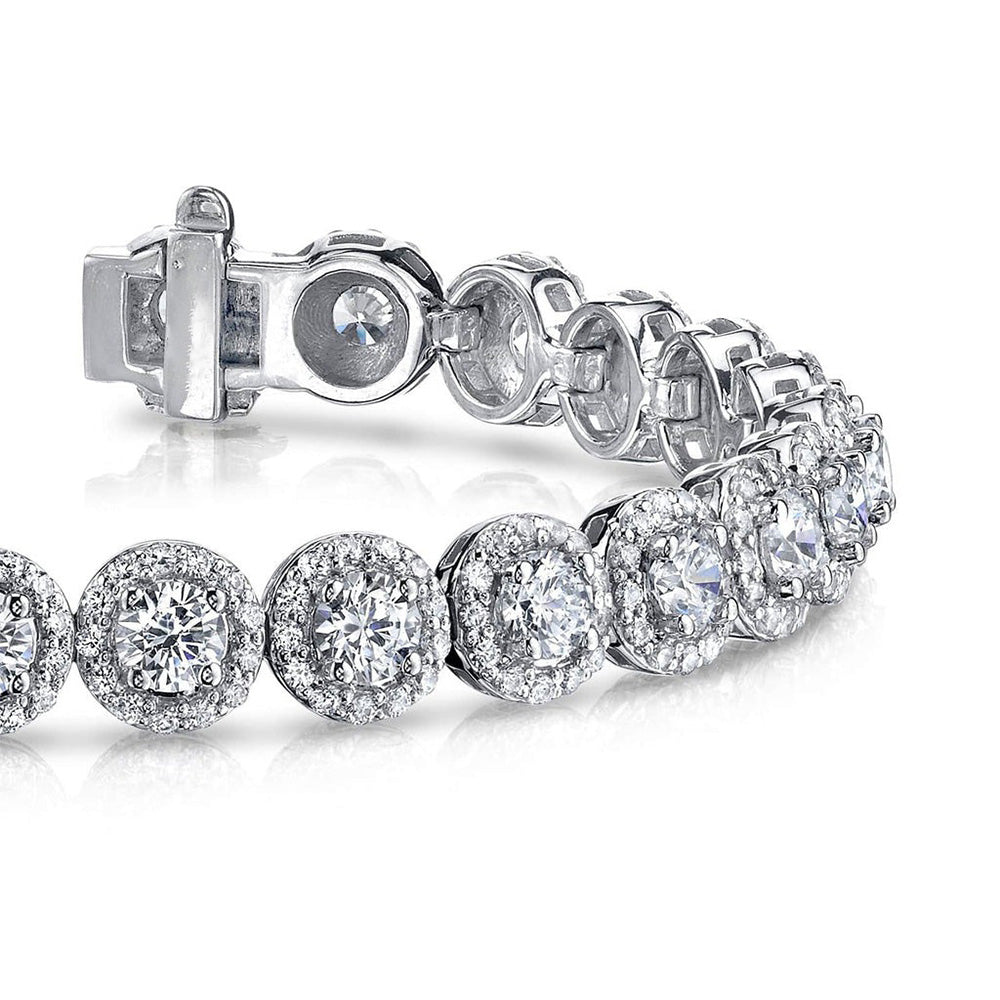 Round Cut Halo Lab Grown Diamonds Bracelet White Gold New 12.75 Carats