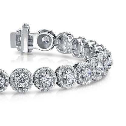 Round Cut Halo Lab Grown Diamonds Bracelet White Gold New 12.75 Carats