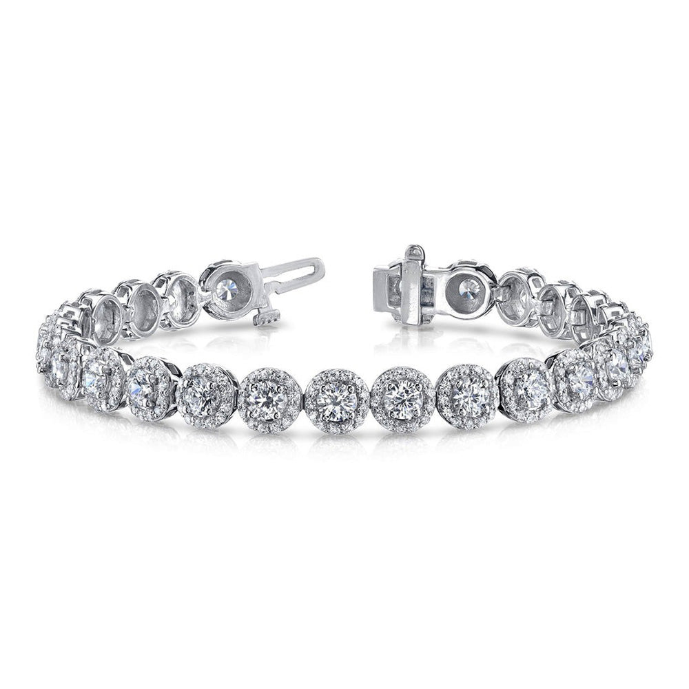 Round Cut Halo Lab Grown Diamonds Bracelet White Gold New 12.75 Carats