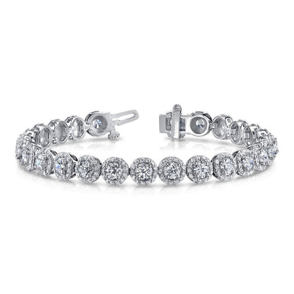 Round Cut Halo Lab Grown Diamonds Bracelet White Gold New 12.75 Carats