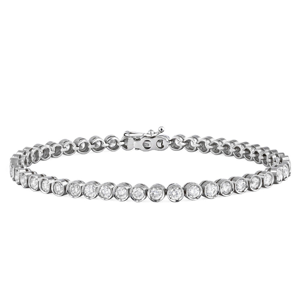 Round Cut Lab Grown Diamond Tennis Bracelet Bezel Set 4.80 Carat White Gold