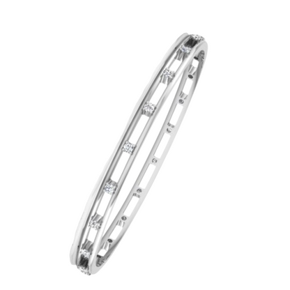 Round Cut Natural Earth Mined Diamonds 3 Carats Lady Bangle White Gold 14K