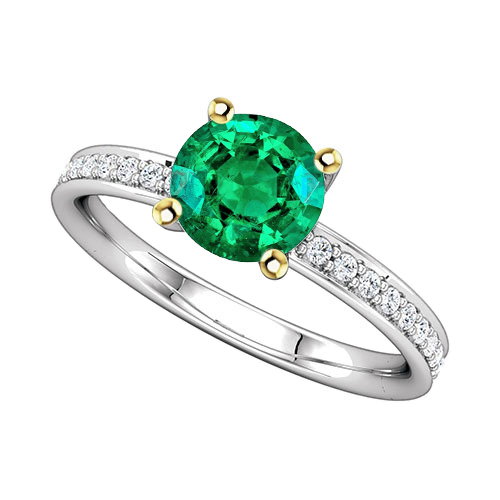 Round Diamond Engagement Ring Green Emerald With Accents