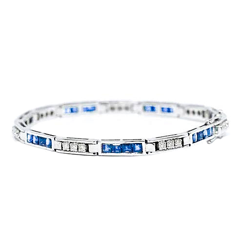 Round Diamond & Princess Sapphire Tennis Bracelet