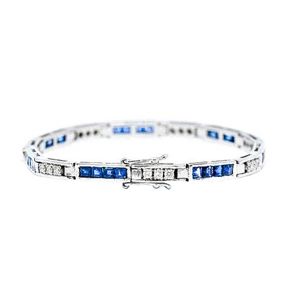 Round Diamond & Princess Sapphire Tennis Bracelet