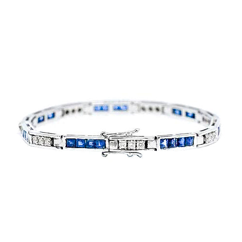 Round Diamond & Princess Sapphire Tennis Bracelet