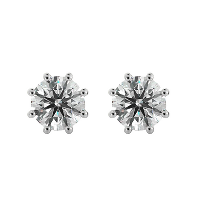 Round GIA Certified Lab Grown Diamond Stud Earrings Crown Setting 3 Carat 8 Prong Set