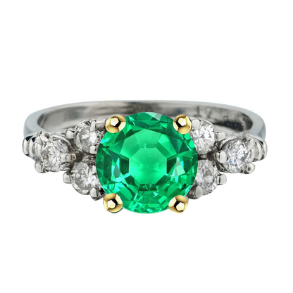 Round Green Emerald Ring Diamond Ladies Jewelry