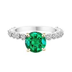 Natural Real ( Not Lab Grown ) Round Green Emerald GIA Ring With Accents