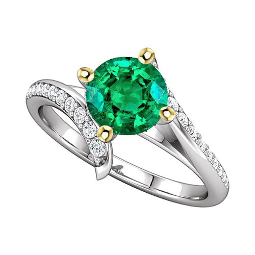 Round Green Emerald With Diamonds Ring Split Shank 