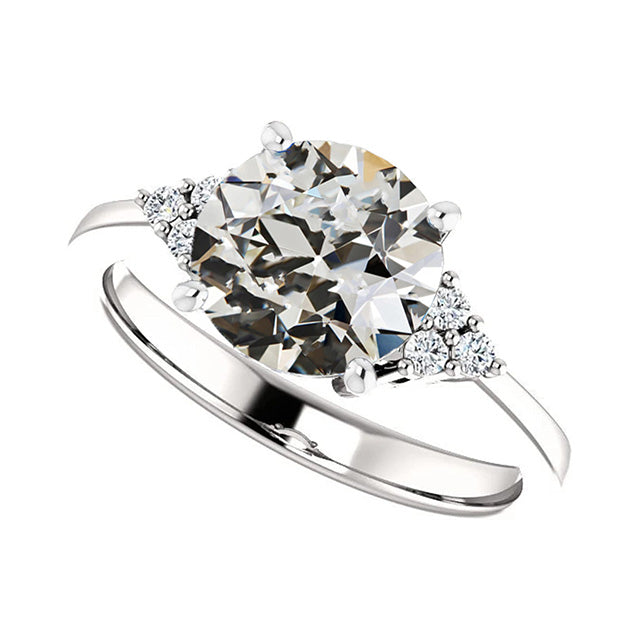 Round Huge Lab Grown Diamond Old Mine Cut Prong Set Ring 8 Carats