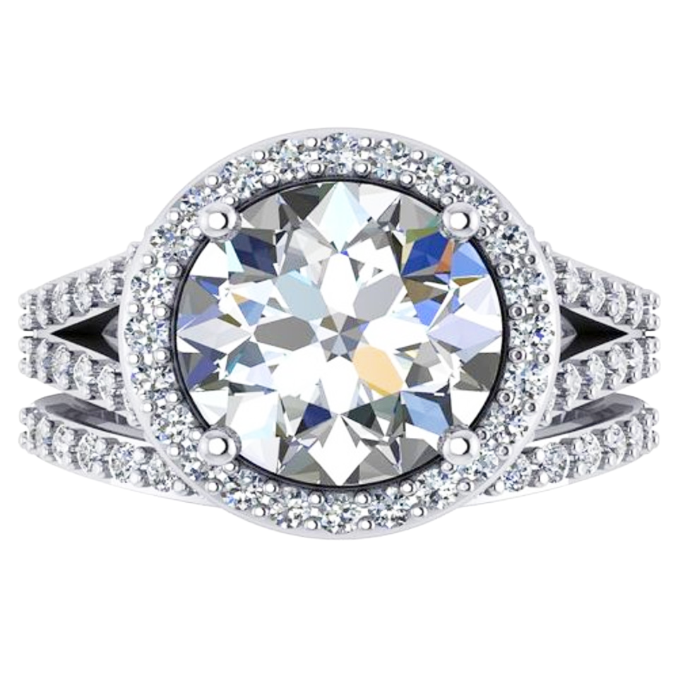 Round Lab Grown Diamond 3 Row Engagement Halo Ring 8.4 Carat White Gold 14K