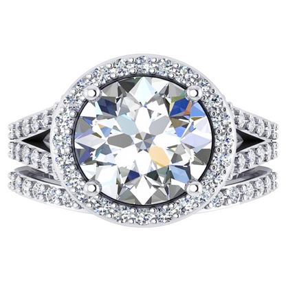 Round Lab Grown Diamond 3 Row Engagement Halo Ring 8.4 Carat White Gold 14K