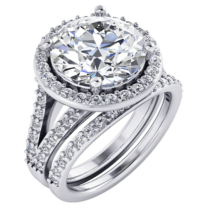 Round Lab Grown Diamond 3 Row Engagement Halo Ring 8.4 Carat White Gold 14K