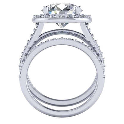 Round Lab Grown Diamond 3 Row Engagement Halo Ring 8.4 Carat White Gold 14K