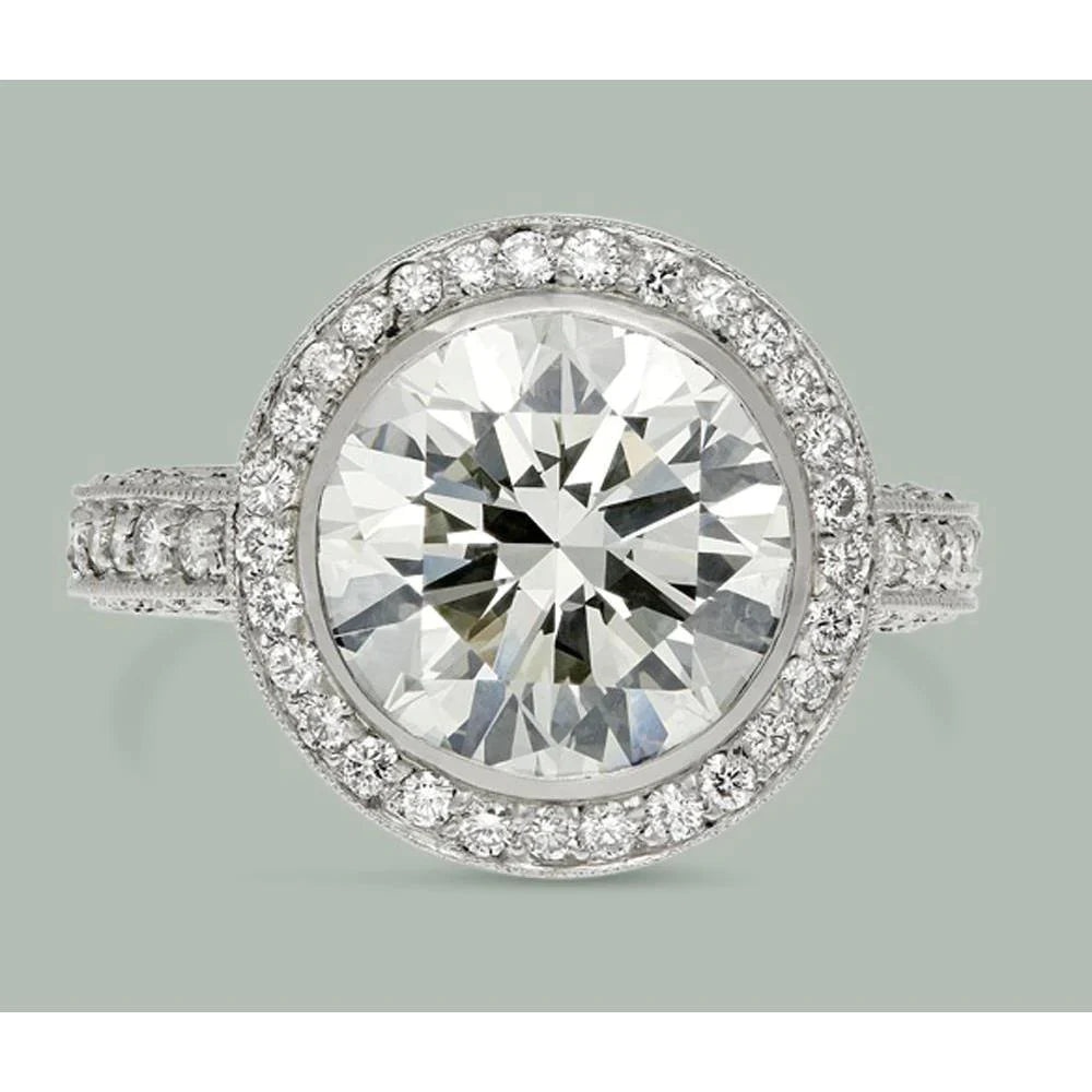 Round Lab Grown Diamond 6 Carat Halo Engagement Ring