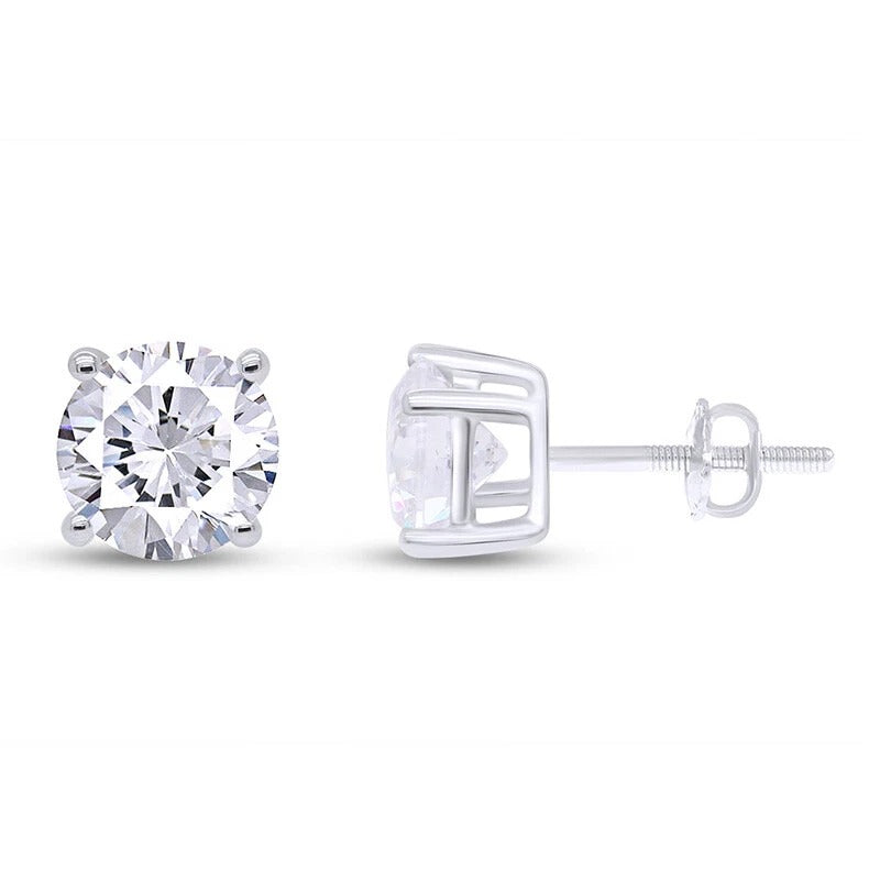Round Lab Grown Diamond Stud Earrings GIA CERTIFICATE 4 Carats Four Prong Setting White Gold 14K