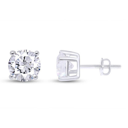 Round Lab Grown Diamond Stud Earrings GIA CERTIFICATE 4 Carats Four Prong Setting White Gold 14K