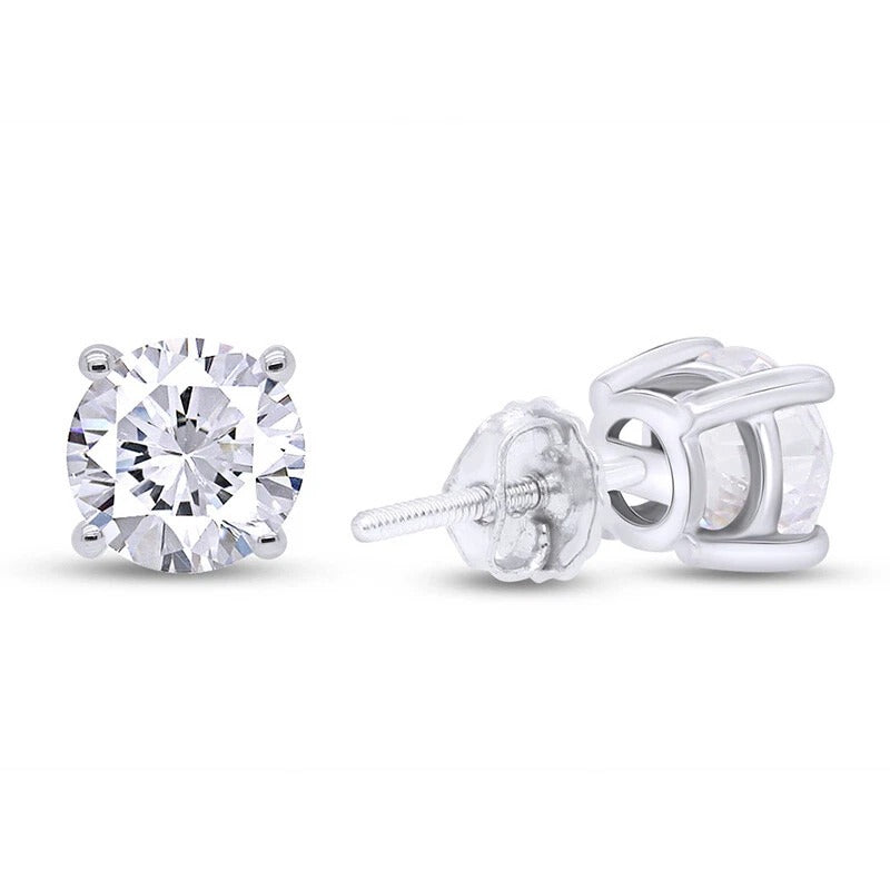 Round Lab Grown Diamond Stud Earrings GIA CERTIFICATE 4 Carats Four Prong Setting White Gold 14K