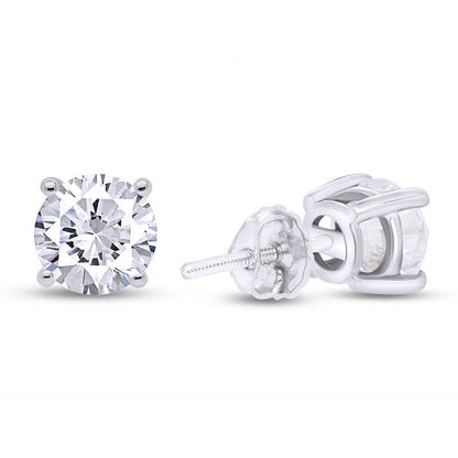 Round Lab Grown Diamond Stud Earrings GIA CERTIFICATE 4 Carats Four Prong Setting White Gold 14K
