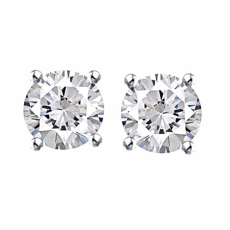 Round Lab Grown Diamond Stud Earrings GIA CERTIFICATE 4 Carats Four Prong Setting White Gold 14K