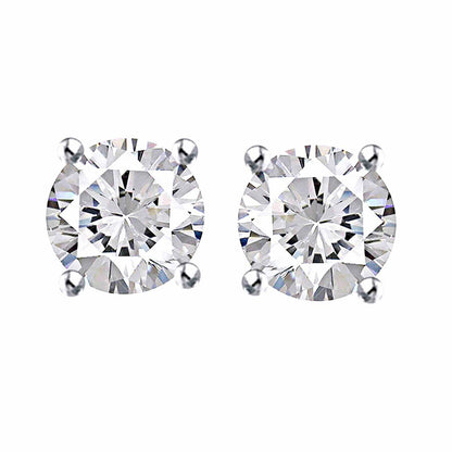 Round Lab Grown Diamond Stud Earrings GIA CERTIFICATE 4 Carats Four Prong Setting White Gold 14K