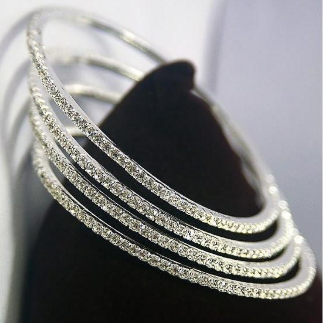 Round Natural Earth Mined Diamond 2 Carats White Gold 14K Women Bangle Fine Jewelry