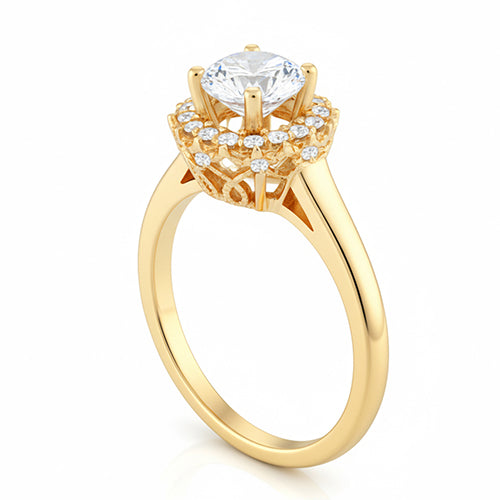 Round Natural Earth Mined Diamond Engagement Fancy Ring 1.25 Carat Prong Setting YG 14K