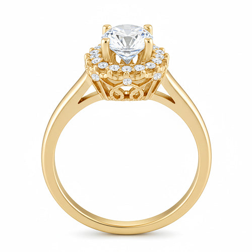 Round Natural Earth Mined Diamond Engagement Fancy Ring 1.25 Carat Prong Setting YG 14K