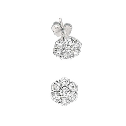 Round Natural Earth Mined Diamond Stud Earring Flower Style 1.50 Carat White Gold 14K