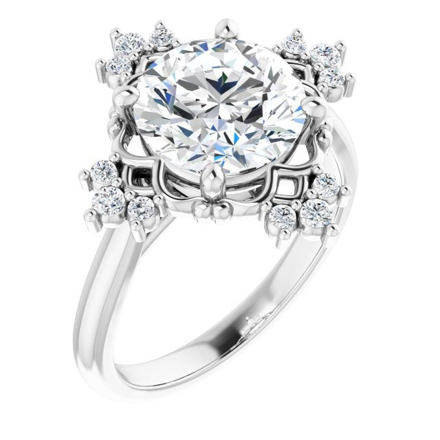 Round Old Cut Large Lab Grown Diamond Engagement Ring Star Style Gold 9 Carats