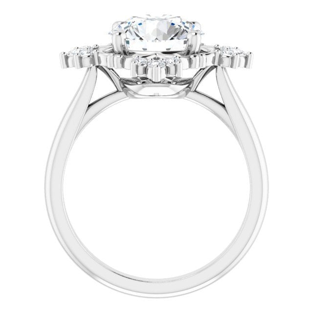 Round Old Cut Large Lab Grown Diamond Engagement Ring Star Style Gold 9 Carats