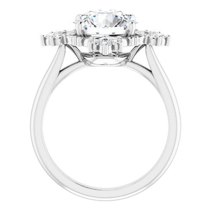 Round Old Cut Large Lab Grown Diamond Engagement Ring Star Style Gold 9 Carats