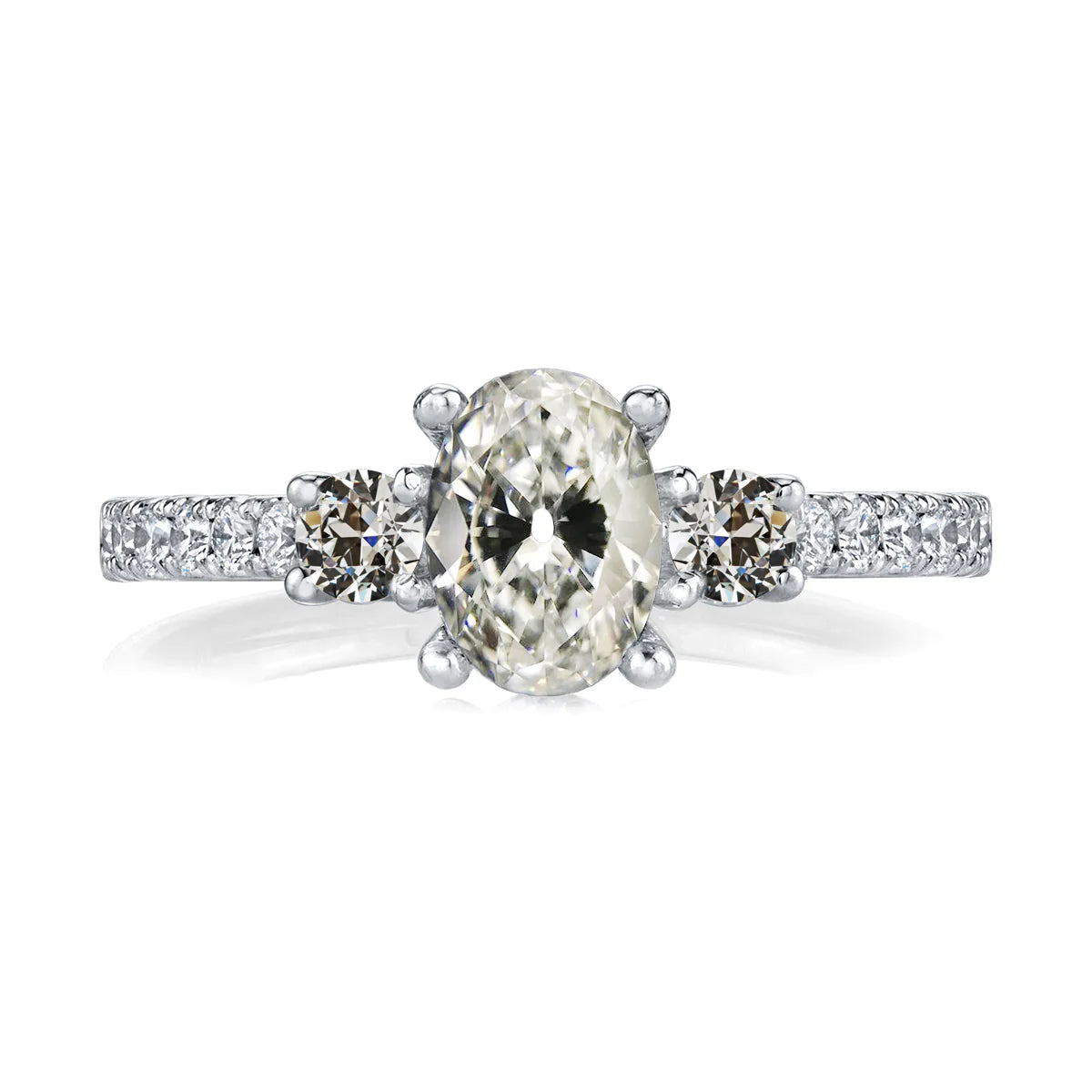 Round & Oval Old European Diamond Ring 3 Stone Style 6.30 Carats