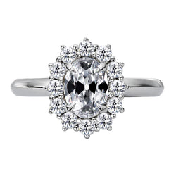 Round & Oval Old Miner Diamond Halo Ring Flower Style 4.50 Carats