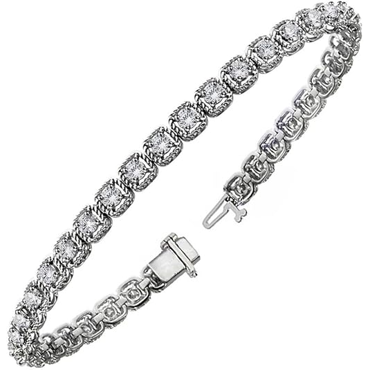 Round Prong Set Lab Grown Diamond Tennis Bracelet 7.20 Carats White Gold 10K