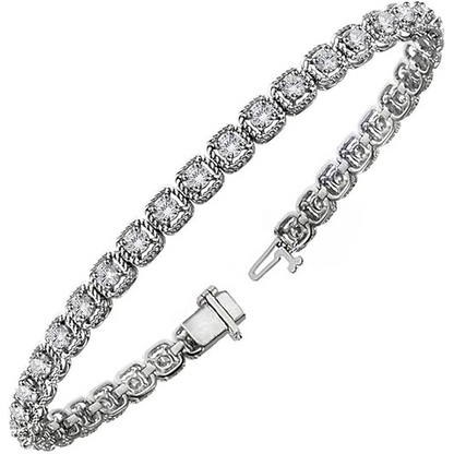 Round Prong Set Lab Grown Diamond Tennis Bracelet 7.20 Carats White Gold 10K