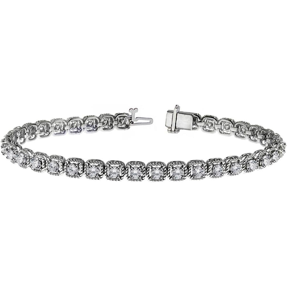 Round Prong Set Lab Grown Diamond Tennis Bracelet 7.20 Carats White Gold 10K