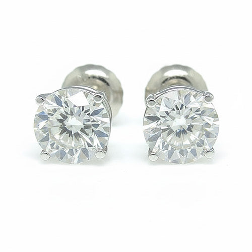 Round Shaped Stud Certified Lab Grown Diamond Women Earrings 4 Carats White Gold 14K