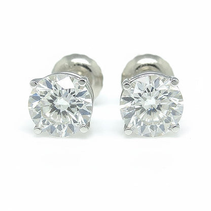 Round Shaped Stud Certified Lab Grown Diamond Women Earrings 4 Carats White Gold 14K