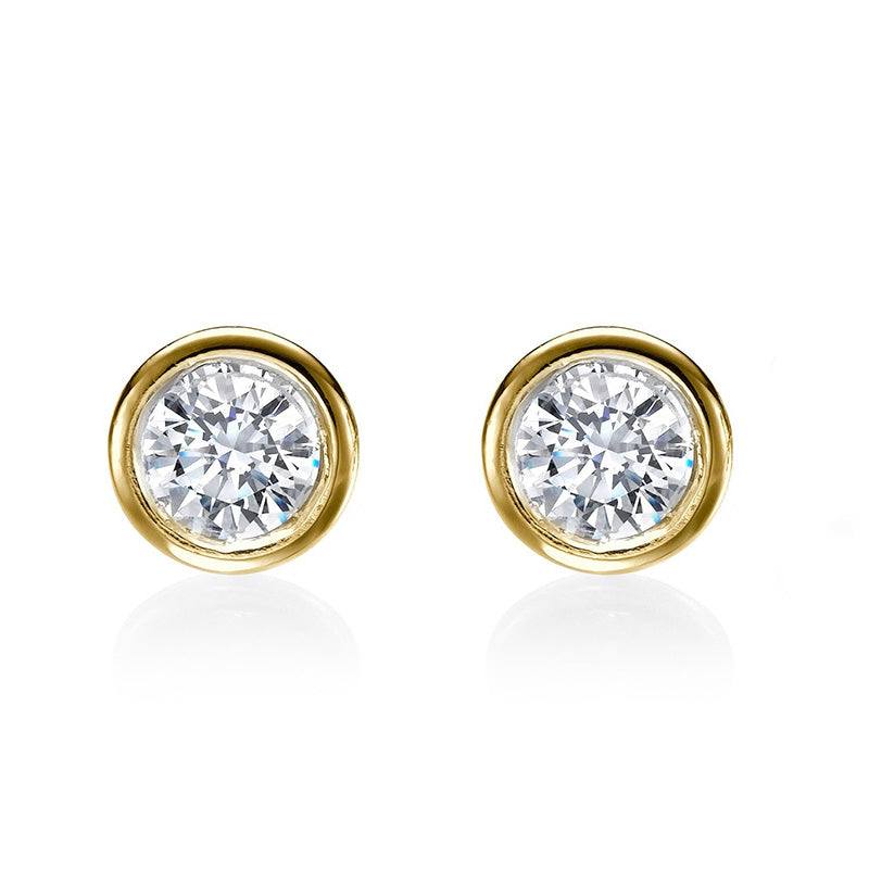 Round Solitaire Lab Grown Diamond Stud Earrings 2 Carats 14K Yellow Gold
