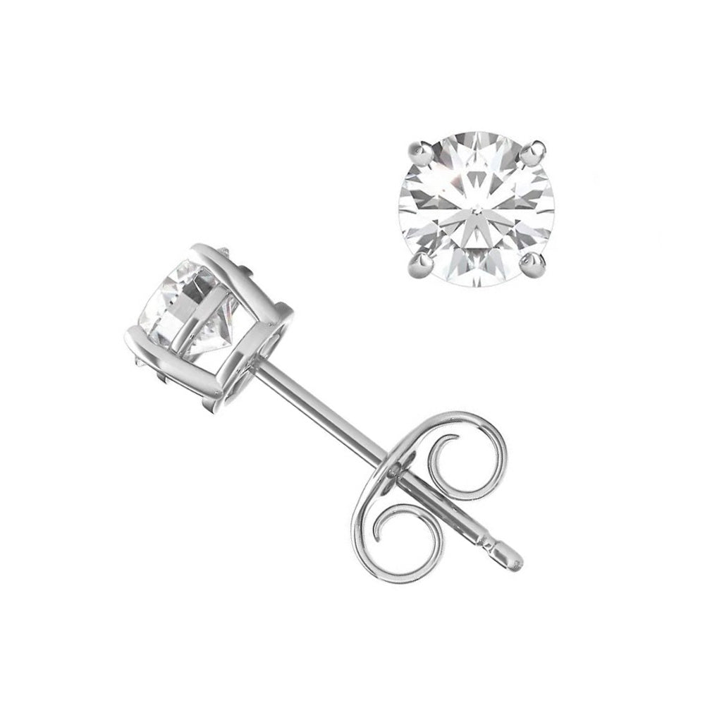 Round Stud GIA Certified Lab Grown Diamond Earrings 2 Carats White Gold 14K